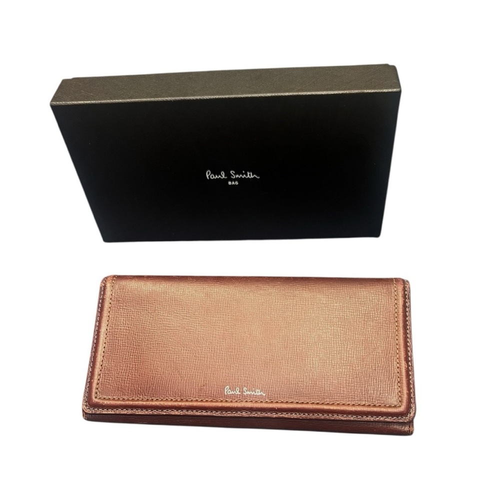 Paul Smith Mens Metallic Copper Textured Leather Long Flap Wallet‎ Made in Italy